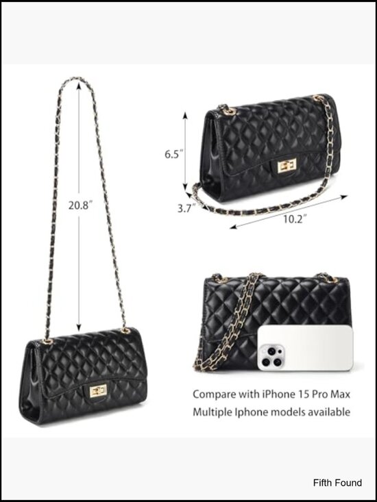 Ava Vegan Leather Quilted Crossbody Quilted Vegan Leather Crossbody Bag Satchel Purse with Chain Strap Shoulder Bag